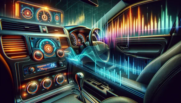 A high-quality featured image for an article titled 'Time Alignment_ Adjusting Car Stereo's Timing for an Optimal Audio Experience.' The image should